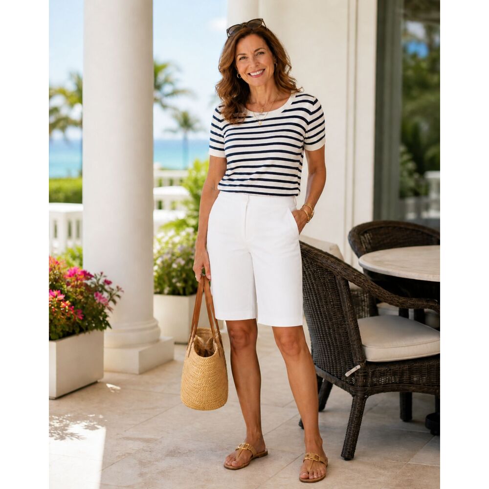 Rafaella White Stretch Bermuda Shorts Size 12, Tailored, Coastal Preppy